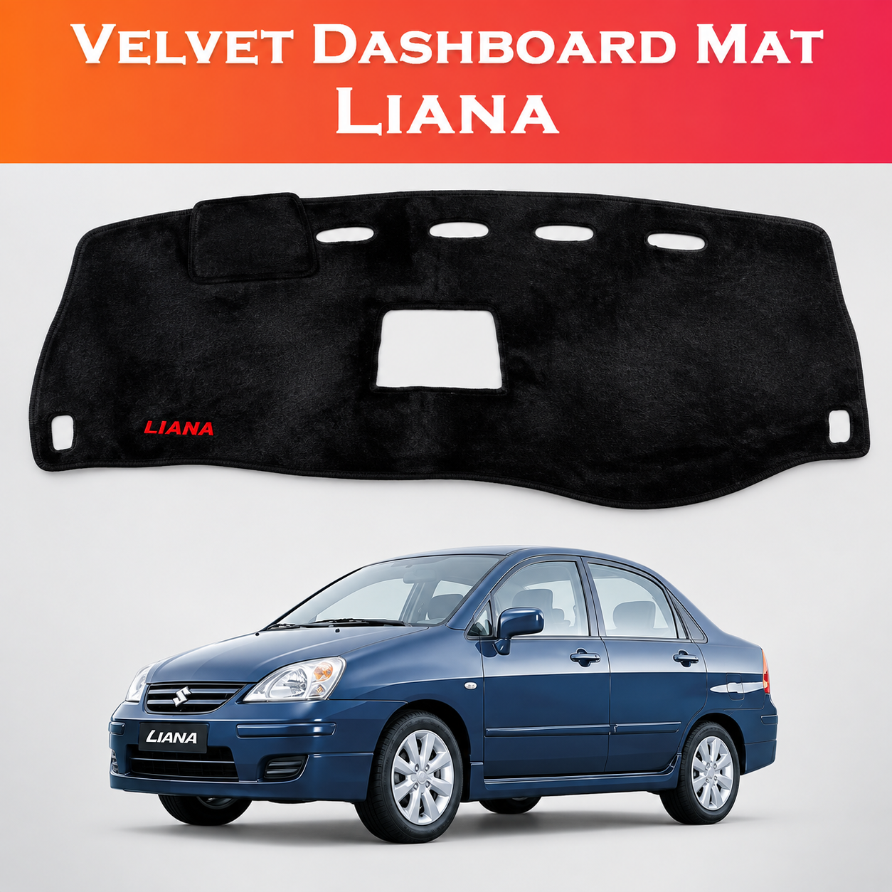Suzuki Liana, Liana Accessories, Liana Dashboard, Dashboard Mat, Dashboard Cover, Velvet Dashboard Mat, Velvet Dash Cover, Suzuki Accessories, Car Interior Accessories, Black Dashboard Mat, Fur Touch Dashboard, Anti Glare Dashboard Mat, Dashboard Protector