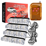 4-Piece LED Grill Strobe Flasher Lights with Remote – Universal Car Interior Emergency Light Kit