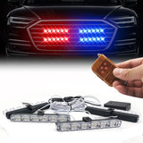 4-Piece LED Grill Strobe Flasher Lights with Remote – Universal Car Interior Emergency Light Kit