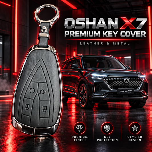 Changan Oshan X7, Oshan X7 Key Cover, Oshan X7 Key Case, Oshan X7 Accessories, Leather Key Cover, Metal Key Cover, Dark Grey Key Cover, Car Keychain, Car Key Accessories