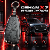 Changan Oshan X7, Oshan X7 Key Cover, Oshan X7 Key Case, Oshan X7 Accessories, Leather Key Cover, Metal Key Cover, Dark Grey Key Cover, Car Keychain, Car Key Accessories