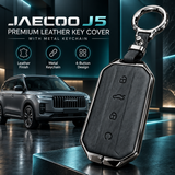 Jaecoo J5, Jaecoo J5 Key Cover, Leather Key Case, Black Key Cover, Metal Keychain, 4 Button Key Cover, Car Key Accessories