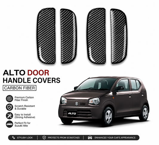 Suzuki Alto Carbon Fiber Door Handle Cover Protector – Premium Exterior Styling Trim (4 Pcs)