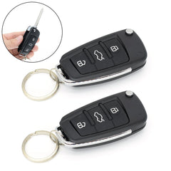 Two car key fobs with a close-up inset showing a hand holding one of them.