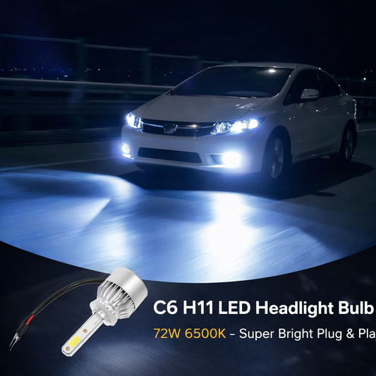 C6 H11 LED Headlight Bulb 72W 6500K – Super Bright Plug & Play