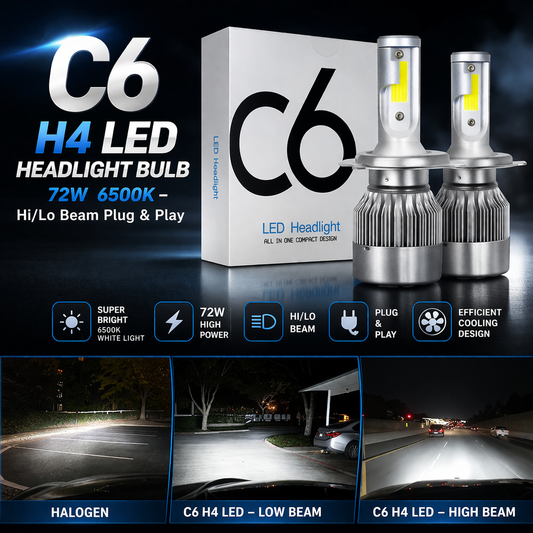 C6 H4 LED Headlight Bulb 72W 6500K – Hi/Lo Beam Plug & Play