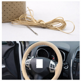 Beige Leather Car Steering Wheel Cover | Hand-Sewn Breathable Grip