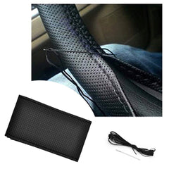 Genuine Black PU Leather Car Steering Wheel Cover – Breathable, Hand-Stitched Design
