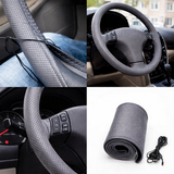 Genuine Grey PU Leather Car Steering Wheel Cover – Breathable, Hand-Stitched Design