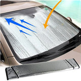 Silver front windshield sun shade installed on car – Shark Auto