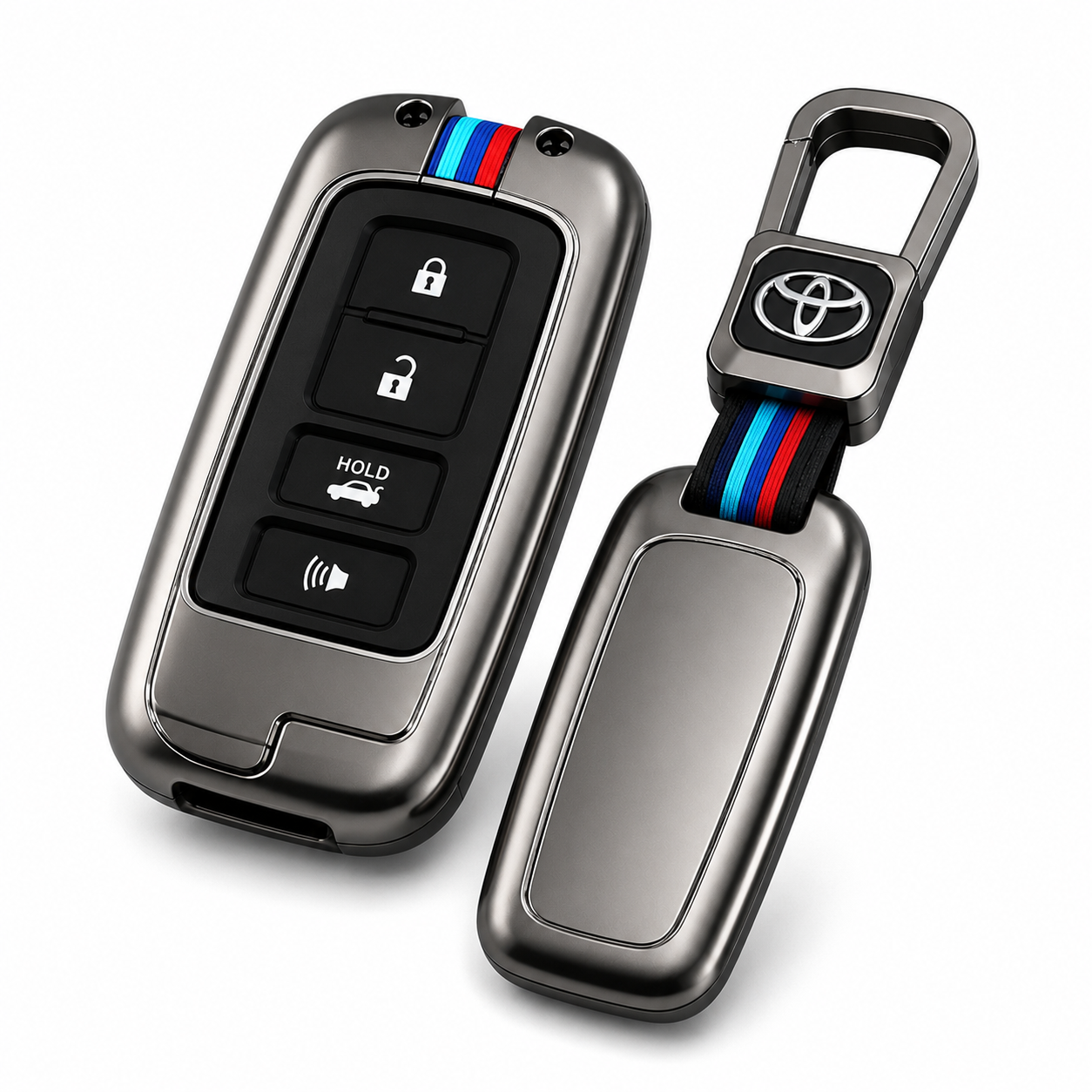Luxury Toyota Grande smart key case with metallic finish and keychain