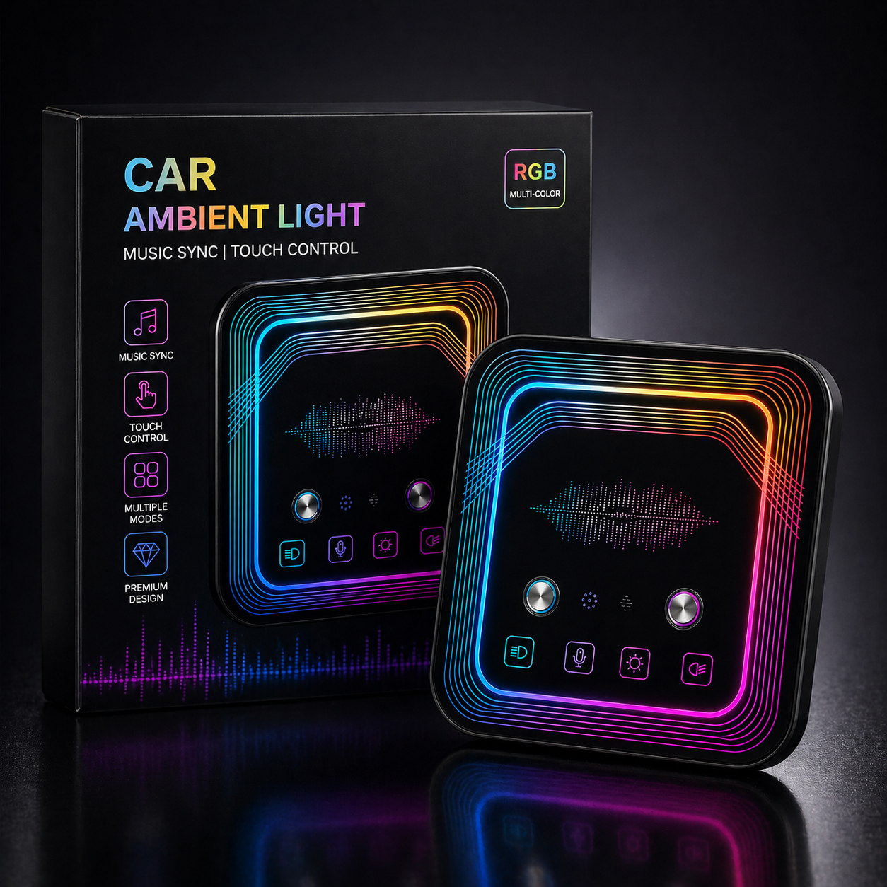 Car RGB ambient light panel with multi-color LED and touch controls