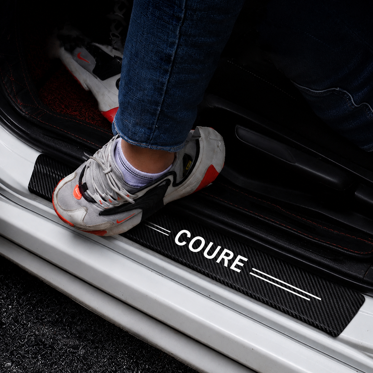 Daihatsu Coure carbon fiber door sill protector sticker