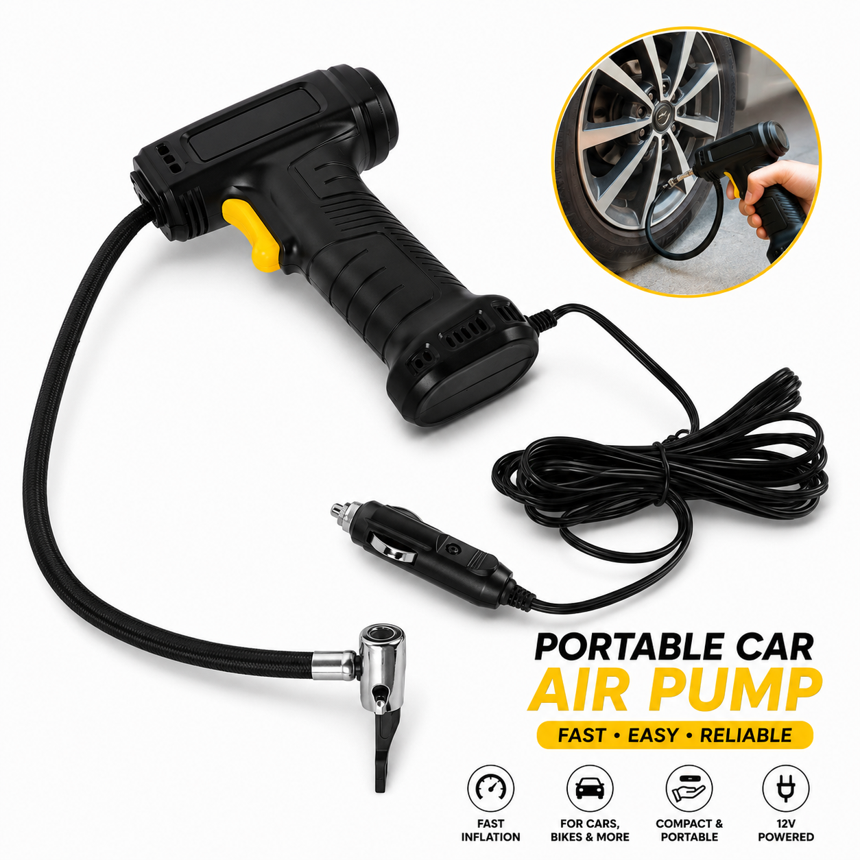 tire inflator air pump with digital pressure display