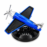 Blue airplane dashboard perfume diffuser with solar powered propeller and stylish car fragrance design