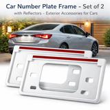 White Car Number Plate Frame – Set of 2 with Reflectors – Exterior Accessories for Cars