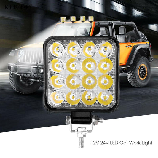 16 LED square work light spot beam white aluminium body Shark Auto