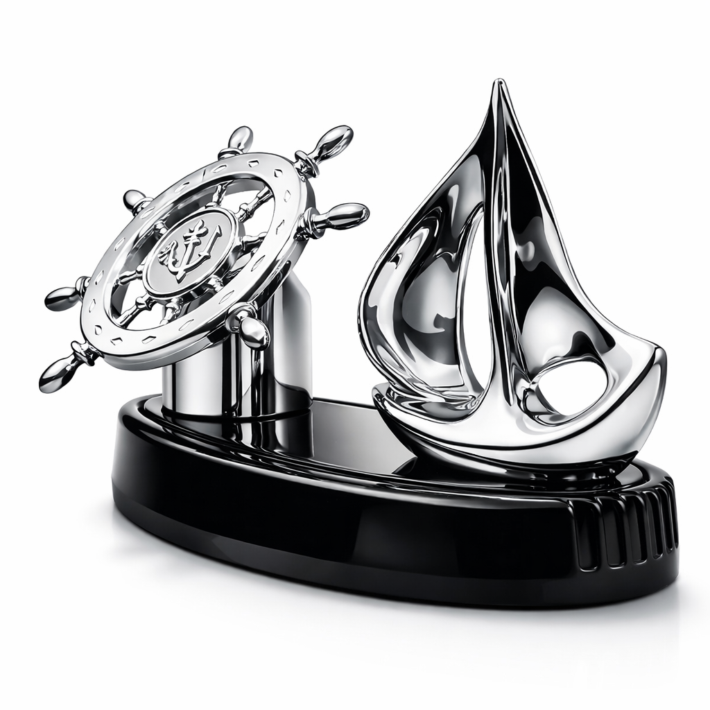 Premium metal car fragrance diffuser close-up nautical design dashboard accessory