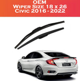 OEM Wiper Blades for Honda Civic 2016–2022 | Premium Rubber | Perfect Fit | 2 Pcs Set