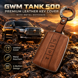 GWM Tank 500, Tank 500 Key Cover, Leather Key Case, Metal Keychain, Tan Brown Key Cover, 4 Button Key Cover, Car Key Accessories