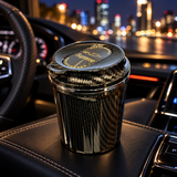 Premium Carbon Fiber Style Car Ashtray with LED Light – Black