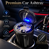Premium Carbon Fiber Style Car Ashtray with LED Light – Black