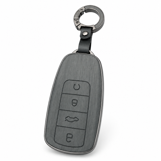 Premium Leather Key Cover with Keychain for JAECOO J7 – Black