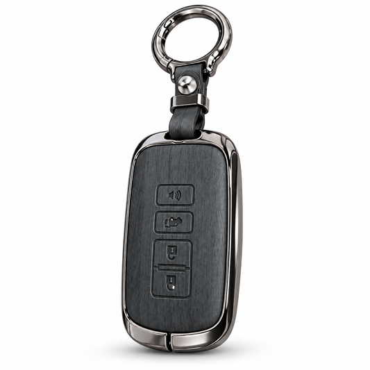 Premium Leather & Metal Key Cover for Toyota Corolla Grande – Black