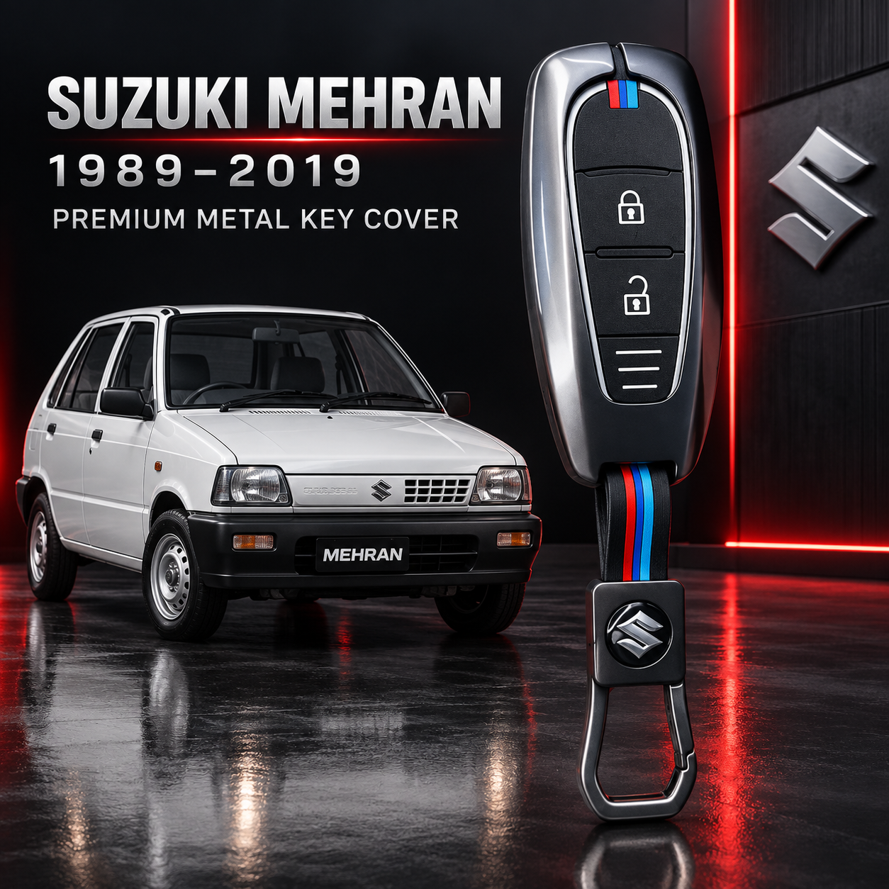 Suzuki Mehran, Suzuki Bolan, Mehran Key Cover, Bolan Key Cover, Suzuki Key Cover, Metal Key Cover, Car Key Case, Keychain Cover, 3 Button Key Cover, Gunmetal Key Case, Car Accessories, Key Protection, Shark Auto
