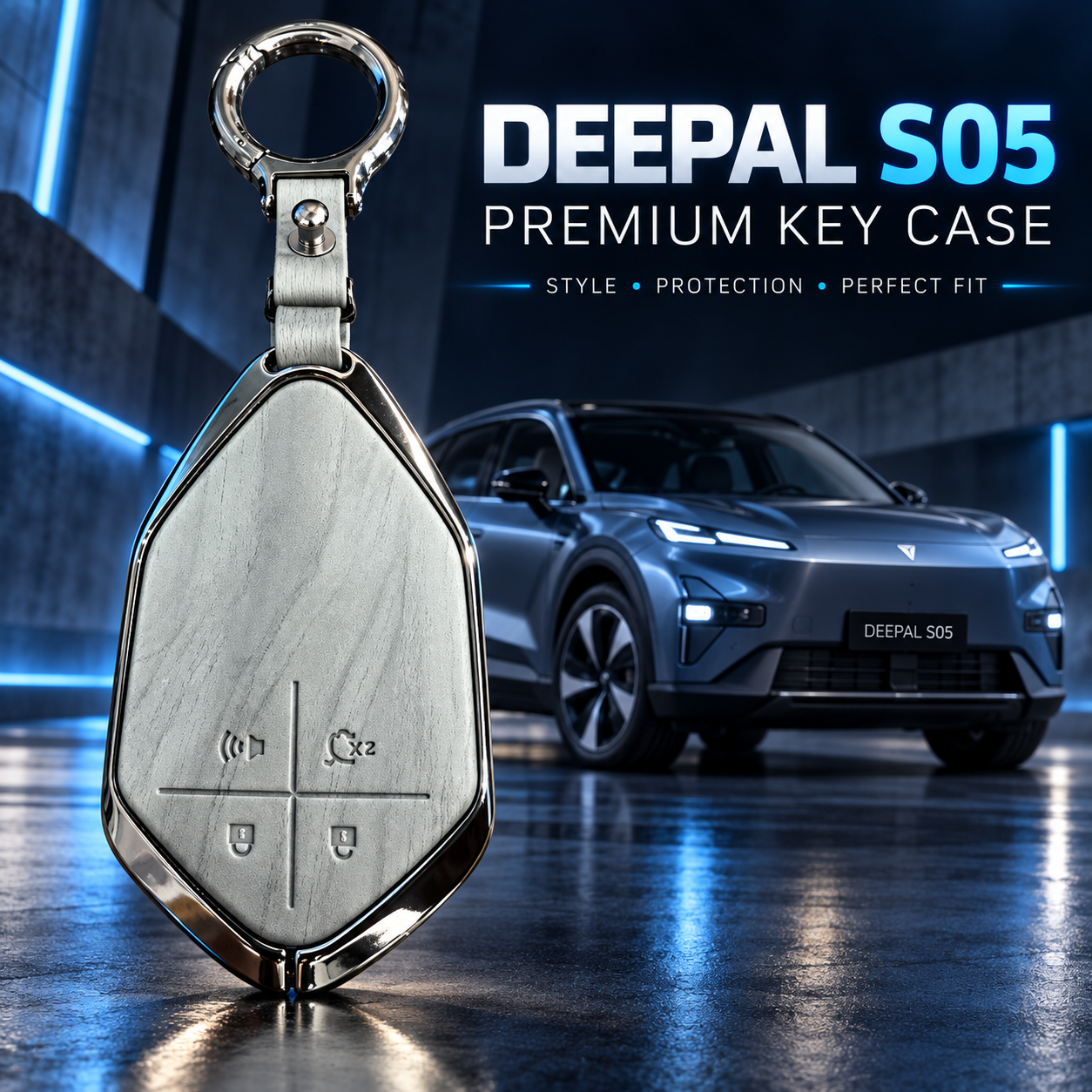 Deepal S05 Key Cover, Deepal S05 Key Case, Deepal S05 Remote Cover, Deepal S05 Smart Key Cover, Deepal S05 Metal Key Cover, Deepal Four Button Key Cover, Deepal Keychain Cover, Silver Metal Key Case, Premium Car Key Cover, Metal Key Cover with Keychain, Scratch Resistant Key Case, Deepal S05 Accessories, Deepal Accessories Pakistan, Car Key Cover Pakistan