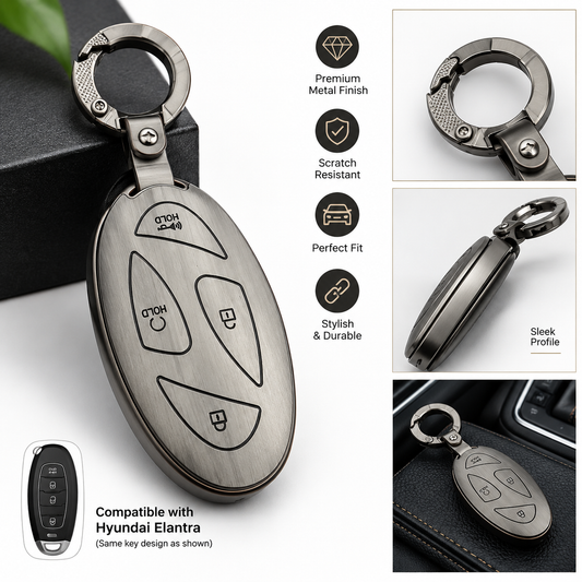 Hyundai Elantra, Elantra Key Cover, Hyundai Key Cover, Metal Key Cover, Smart Key Cover, Silver Key Cover, Car Key Case, Metal Keychain, Hyundai Accessories, Car Accessories Pakistan