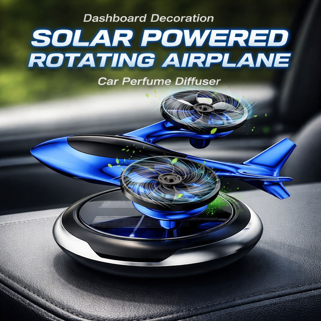 Dashboard Decoration Solar Powered Rotating Airplane Car Perfume Diffuser, Air Freshener for Car