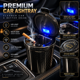 Premium Carbon Fiber Style Car Ashtray with LED Light – Black