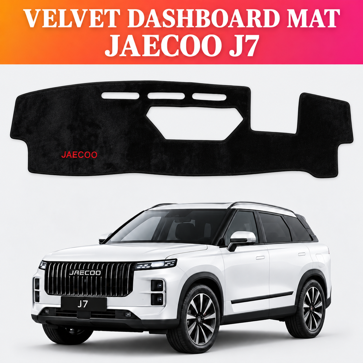 Jaecoo J7, Jaecoo Accessories, J7 Accessories, Dashboard Mat, Velvet Dashboard Mat, Dashboard Cover, Car Interior Accessories, Custom Fit Dashboard, Black Dashboard Mat, Fur Touch Dashboard, Anti Glare Dashboard Mat, Dashboard Protector
