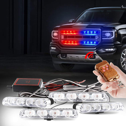 4-piece LED strobe flasher lights on car grill – Shark Auto