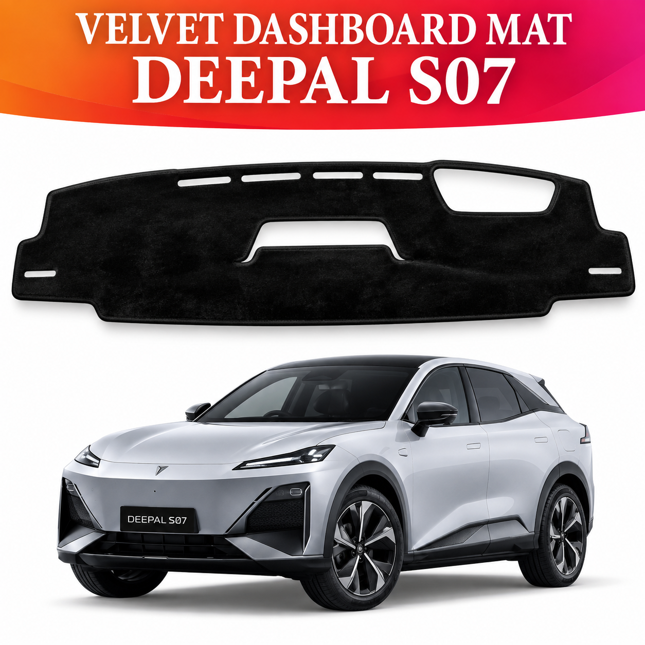 Deepal S07, Deepal Accessories, S07 Accessories, Dashboard Mat, Velvet Dashboard Mat, Dashboard Cover, Car Interior Accessories, Custom Fit Dashboard, Black Dashboard Mat, Fur Touch Dashboard, Anti Glare Dashboard Mat, Dashboard Protector