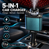 5 in 1 car charger, fast car charger, Type C car charger, Lightning car charger, iPhone car charger, retractable car charger, car humidifier, red star lights, star light projector, adjustable car charger, car accessories