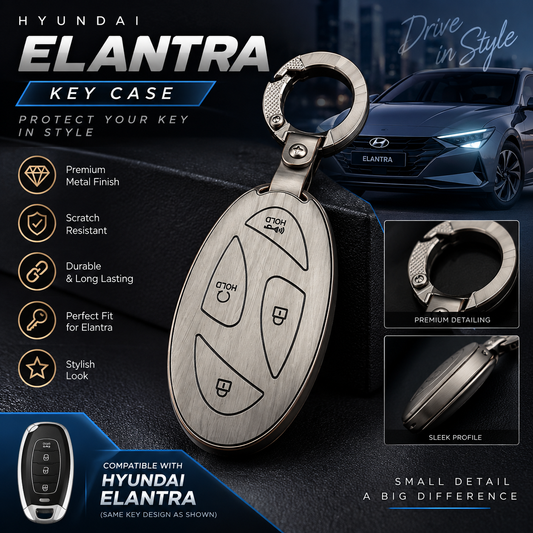 Hyundai Elantra, Elantra Key Cover, Hyundai Key Cover, Metal Key Cover, Smart Key Cover, Silver Key Cover, Car Key Case, Metal Keychain, Hyundai Accessories, Car Accessories Pakistan