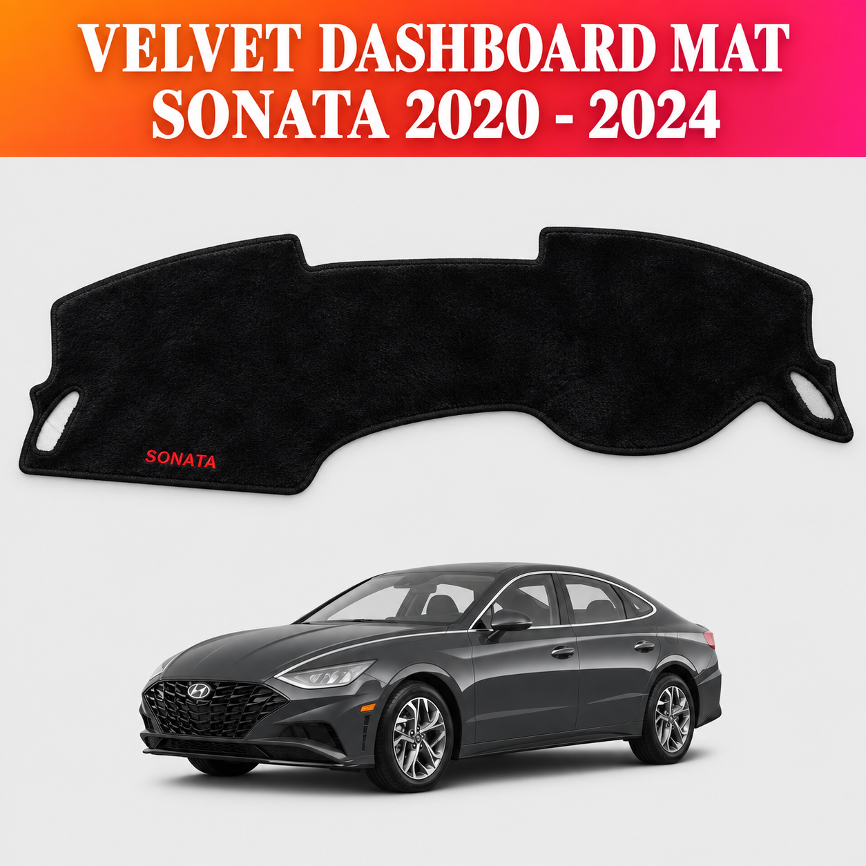 Hyundai Sonata, Sonata 2020-2024, Dashboard Mat, Dashboard Cover, Velvet Dashboard Mat, Velvet Dash Cover, Car Interior Accessories, Hyundai Accessories, Sonata Accessories, Black Dashboard Mat, Custom Fit Dashboard Mat, Fur Touch Dashboard Cover, Anti Glare Dashboard Mat, Dashboard Protector