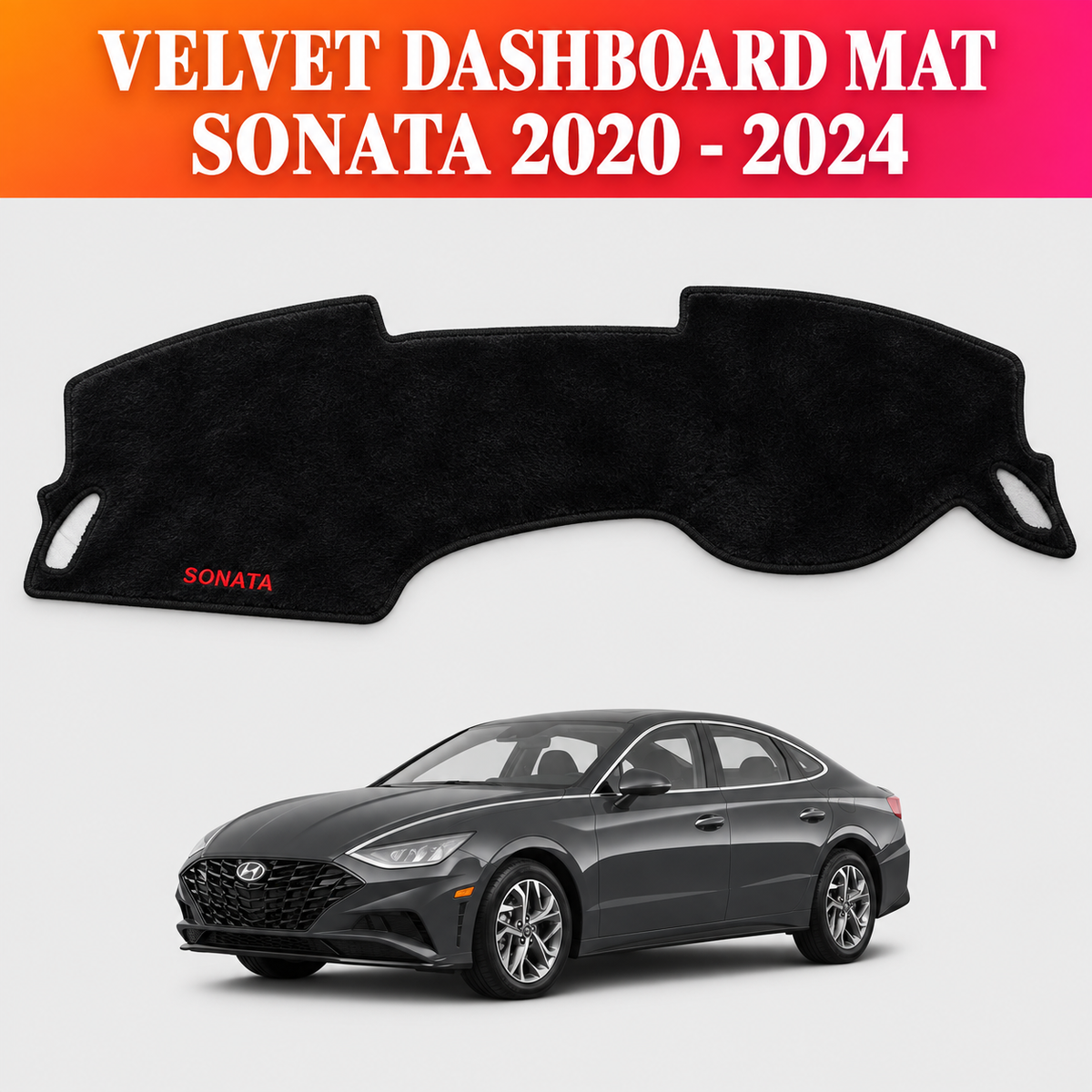 Hyundai Sonata, Sonata 2020-2024, Dashboard Mat, Dashboard Cover, Velvet Dashboard Mat, Velvet Dash Cover, Car Interior Accessories, Hyundai Accessories, Sonata Accessories, Black Dashboard Mat, Custom Fit Dashboard Mat, Fur Touch Dashboard Cover, Anti Glare Dashboard Mat, Dashboard Protector