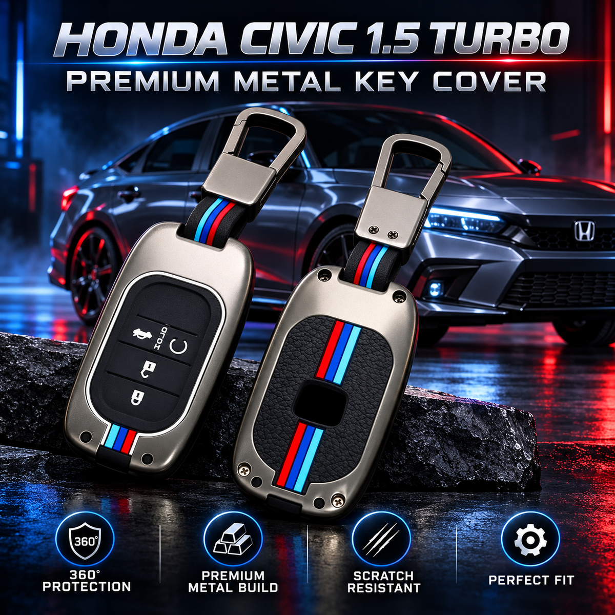Honda Civic, Civic 1.5 Turbo, Honda Civic Turbo, Civic X, Civic X Turbo, Honda Civic 2016, Honda Civic 2017, Honda Civic 2018, Honda Civic 2019, Honda Civic 2020, Honda Civic 2021, Honda Key Cover, Civic Key Cover, Metal Key Cover, Smart Key Case, Car Keychain, Gunmetal Key Case, Car Accessories, Key Protection, Shark Auto