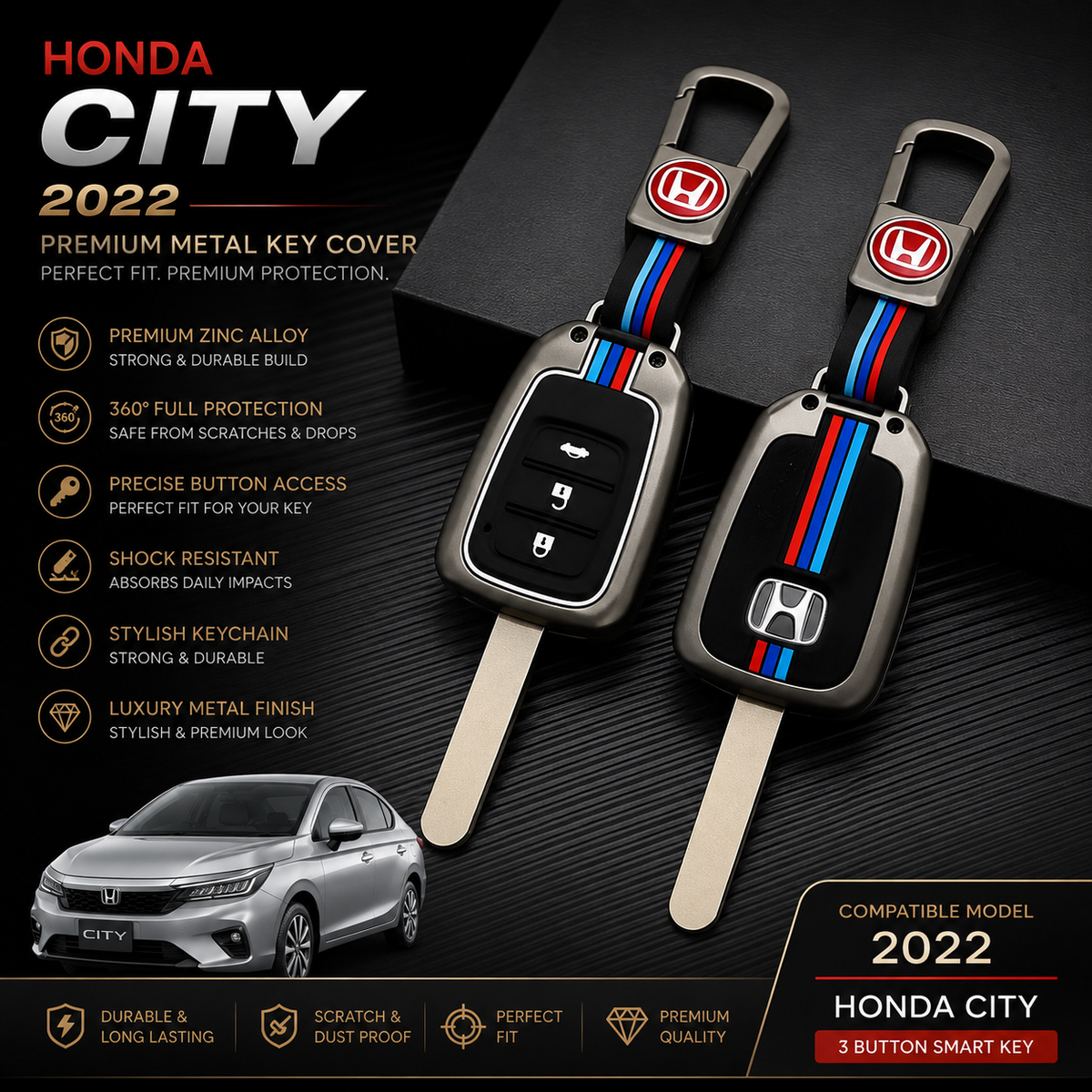 Honda City, Honda City 2022, Honda City Key Cover, Honda City Flip Key Cover, Honda City Key Case, Honda Key Cover, Zinc Alloy Key Cover, Metal Key Cover, Premium Key Case, 3 Button Key Cover, Flip Key Cover, Gunmetal Key Cover, Car Key Protection, Honda Accessories, Car Key Accessories, Key Cover Pakistan, Shark Auto