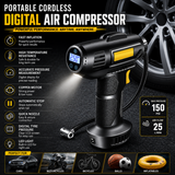Portable Cordless Digital Air Compressor – Rechargeable Tire Inflator with Smart LCD Display