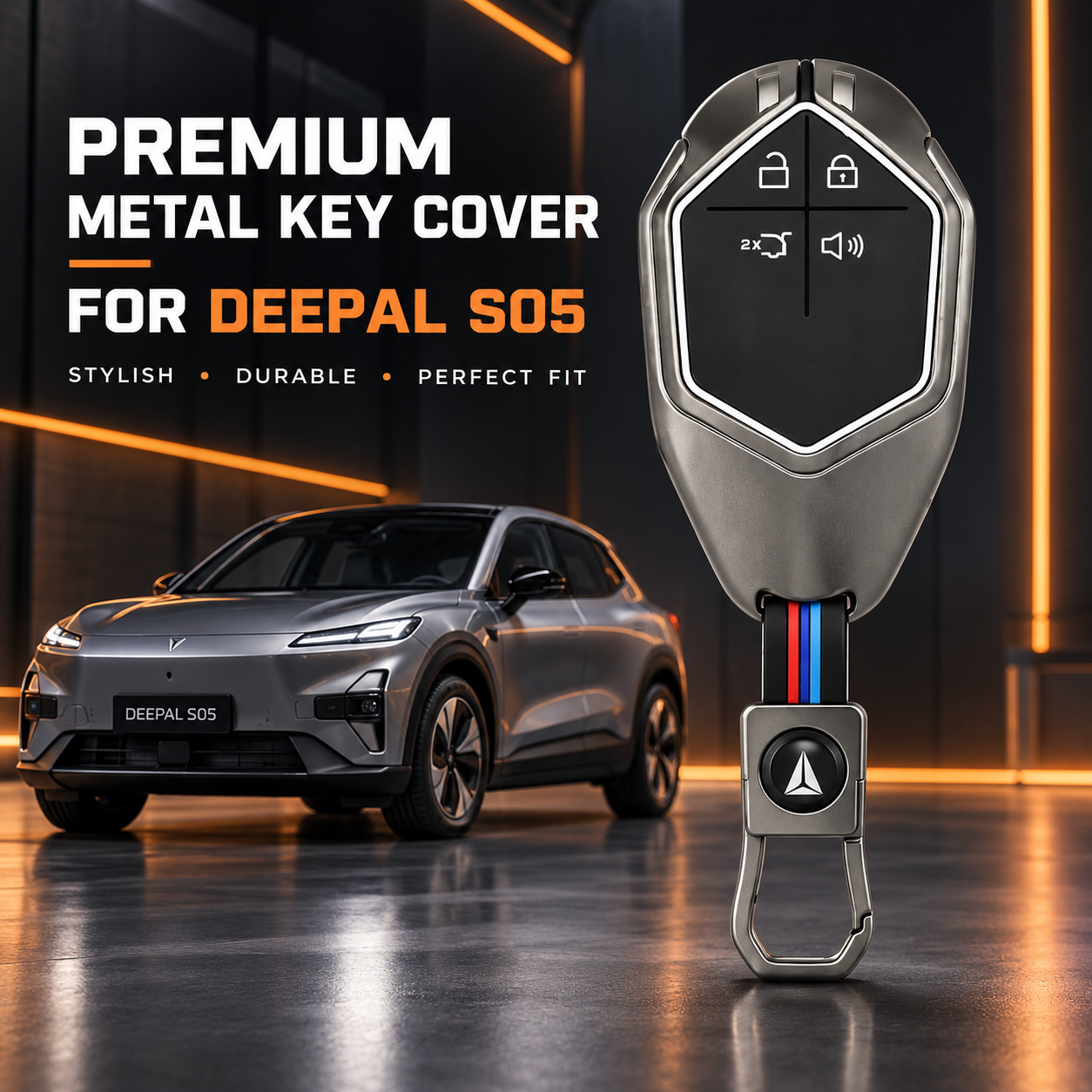 Deepal S05, Deepal Key Cover, S05 Key Cover, Metal Key Cover, Gunmetal Key Cover, Smart Key Cover, Car Key Case, Metal Keychain, Deepal Accessories, Car Accessories Pakistan