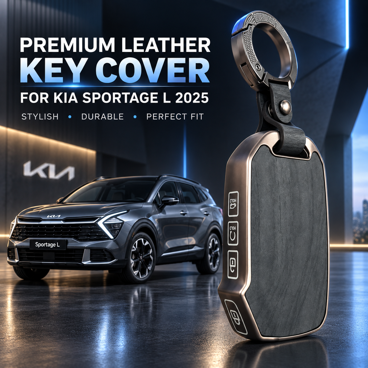 KIA Sportage L, Sportage L 2025, KIA Sportage Key Cover, Sportage L Key Cover, Leather Key Cover, Smart Key Cover, Black Key Cover, Car Key Case, Metal Keychain, KIA Accessories, Car Accessories Pakistan