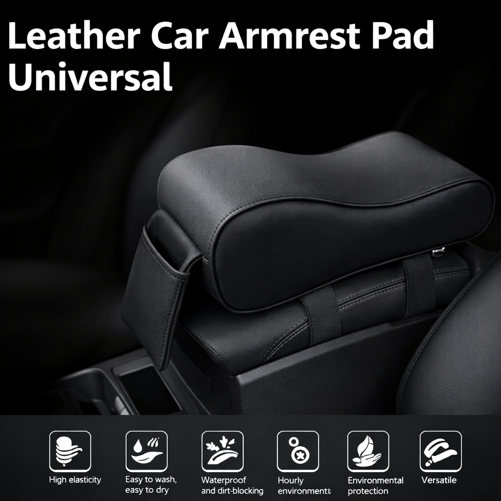 Black universal car armrest cushion on center console