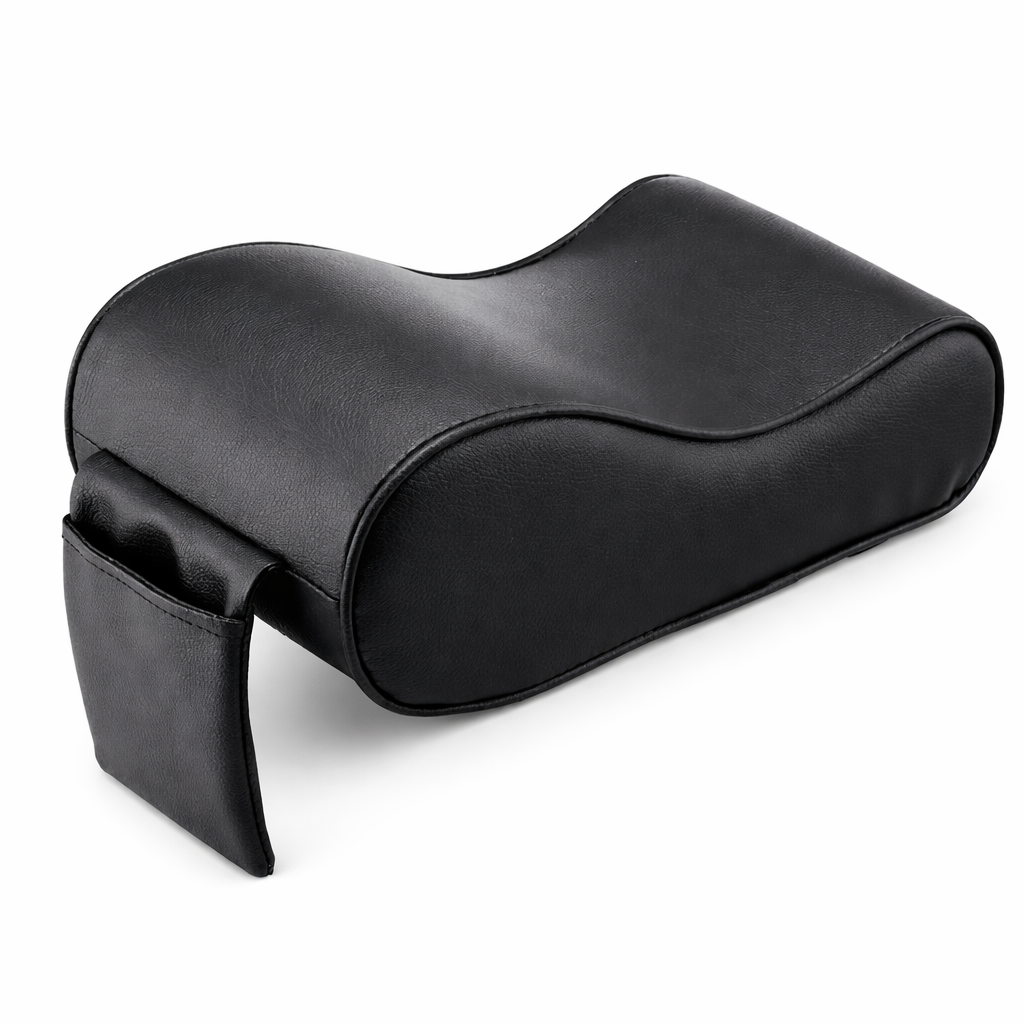 Black car seat cover with a strap on a white background