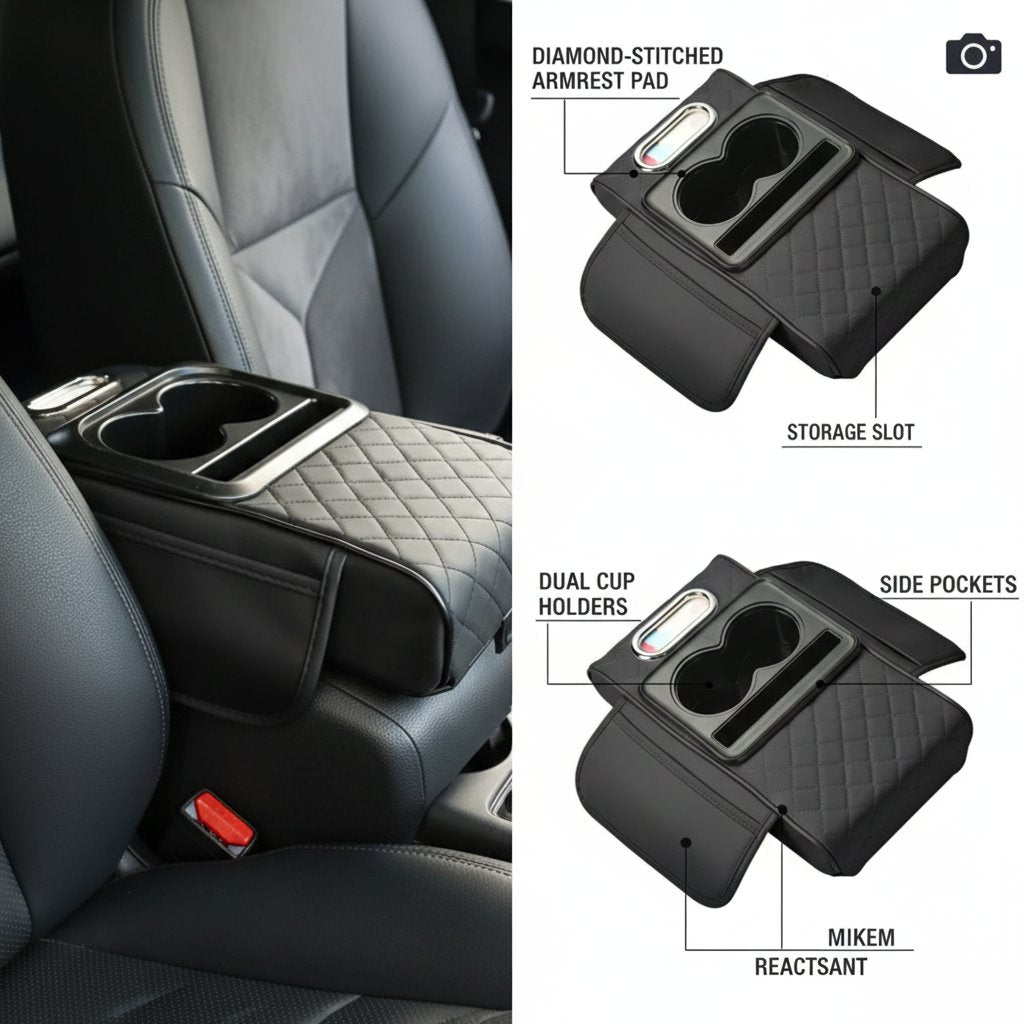 Premium Car Armrest Organizer with Dual Cup Holder & tissue Holder For All Cars