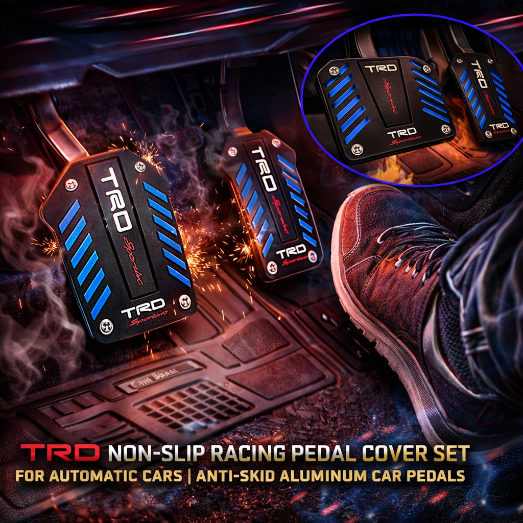 TRD Non-Slip Racing Pedal Cover Set for Automatic Cars | Anti-Skid Aluminum Car Pedals