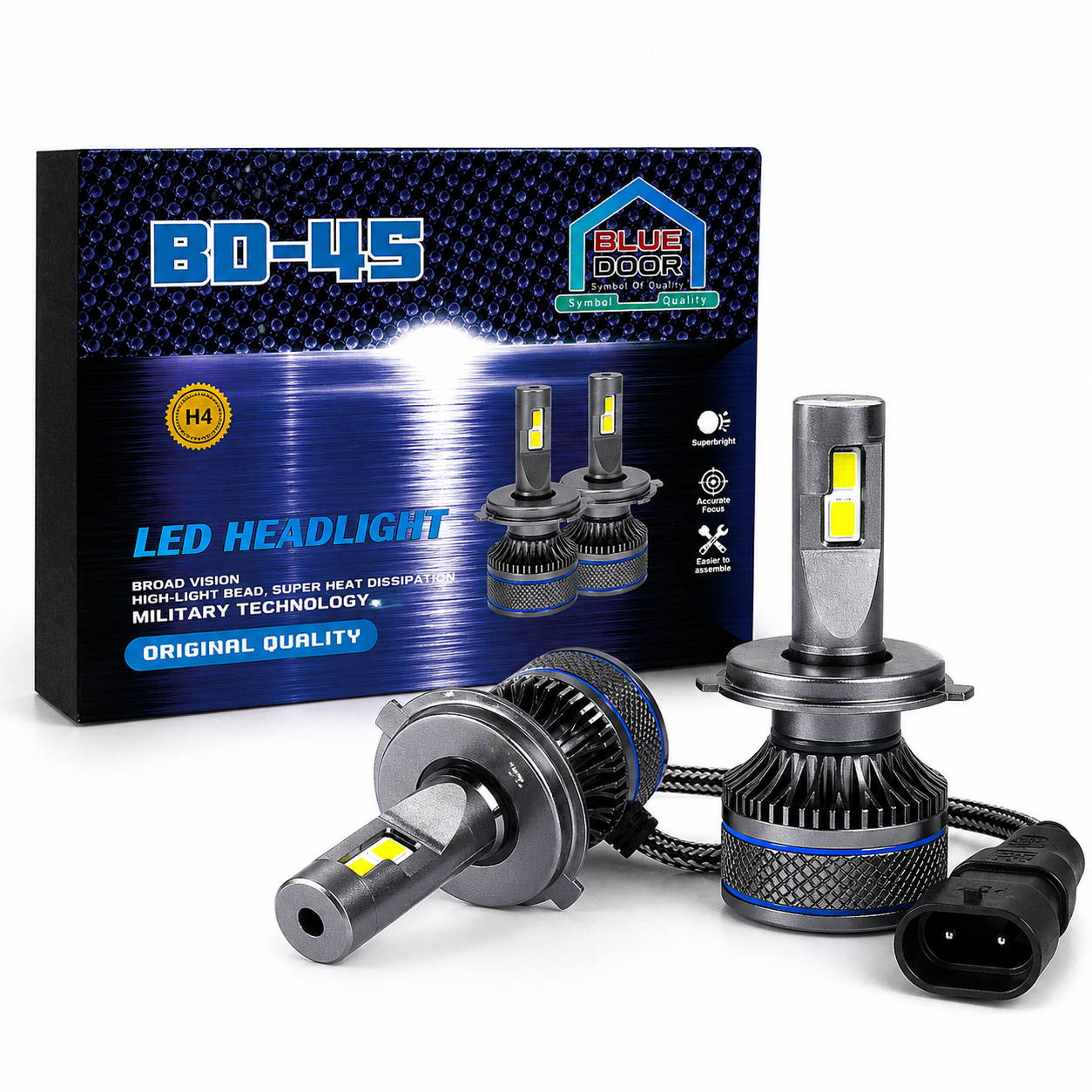 BD-45 premium LED headlight with driver box front view automotive lighting product
